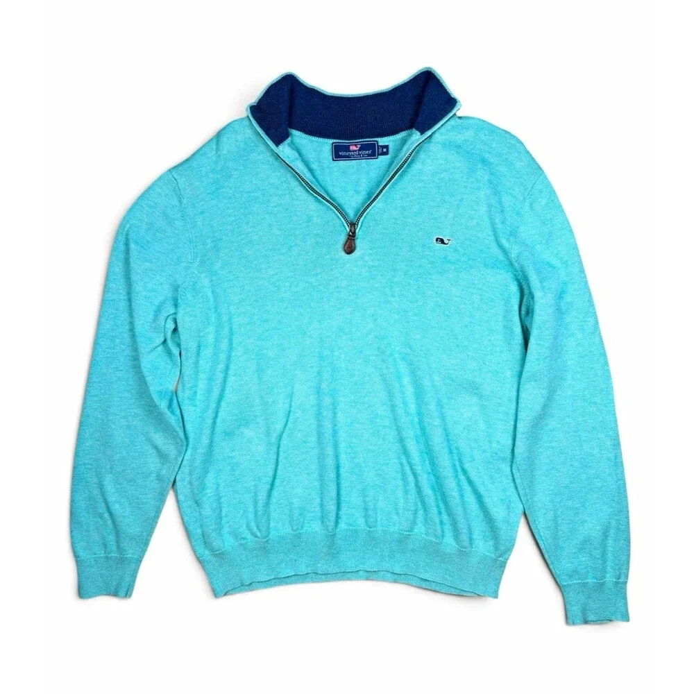 Vineyard Vines Turquoise Blue 1/4 Zip Knit Pullover Sweater Men's Size M